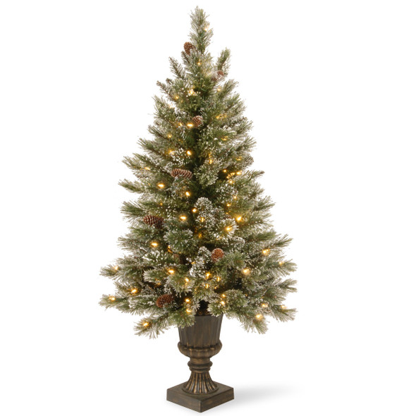 NATIONAL TREE 5' GLITTERY BRISTLE PINE ENTRANCE, 150 LIGHTS, DBL GLITTER, GREEN