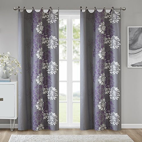 MADISON PARK ANAYA CURTAIN GROMMET THERMAL INSULATED, 50"X84" - PURPLE/GRAY
