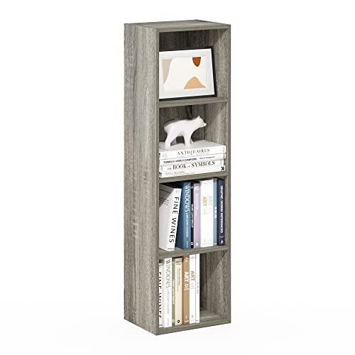 Furinno Pasir Book Shelf 4-Tier Modern Bookshelf Open Shelves 9 x 12 x 42 - Grey