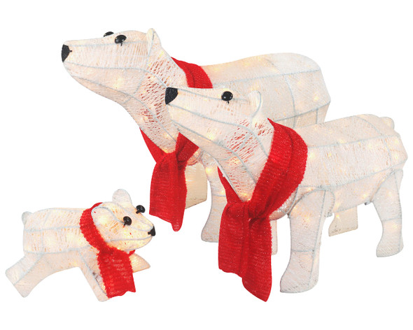 TOP TREASURES 3-PIECE 20IN LIGHTED POLAR BEAR FAMILY LARGE OUTDOOR DÉCOR WHITE