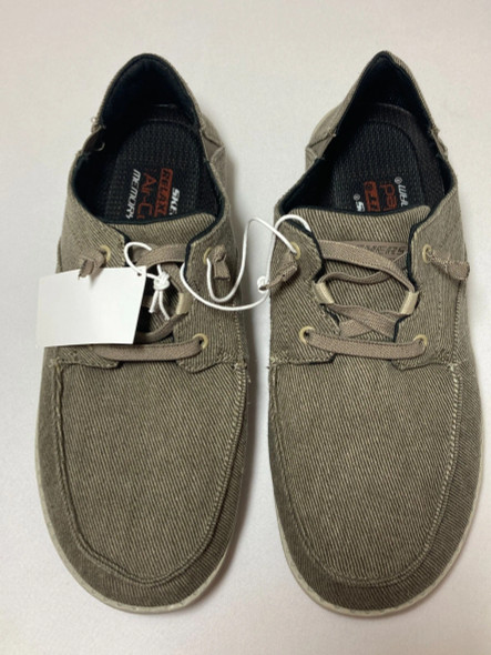 SKETCHERS SKECHERS MEN'S RELAXED MEMORY FOAM SLIP-ON SHOES - 8 - GRAY & BROWN