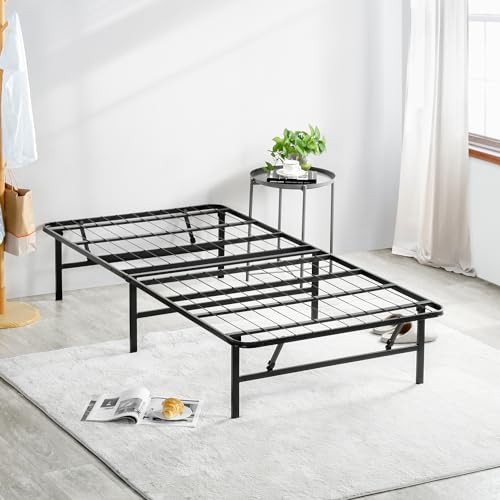 OLEESLEEP 14" Folding Metal Platform Bed, Steel Mattress, Twin size - BLACK