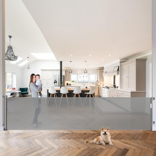 WOMHOM 120" EXTRA WIDE BABY GATE DOG GATE INDOOR MESH OPENING GREATEST - GRAY