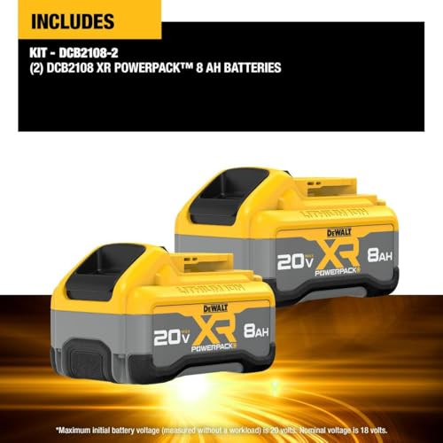 DEWALT MAX XR 8AH POWERPACK LITHIUM ION BATTERY 2-PACK DCB2108-2 - YELLOW BLK