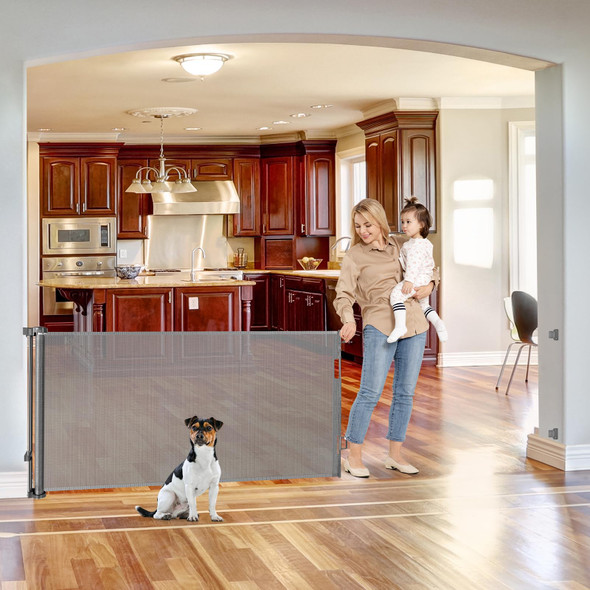 KISKIZ 75 INCH RETRACTABLE BABY GATES WIDE OPENINGS RETRACTABLE DOG GATE - GRAY New