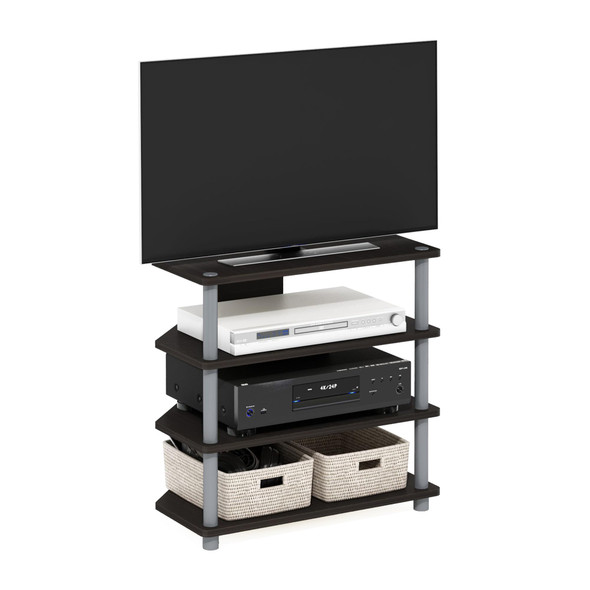 FURINNO TURN-N-TUBE EASY ASSEMBLY 4-TIER PETITE ENTERTAINMENT / TV STAND - GREY