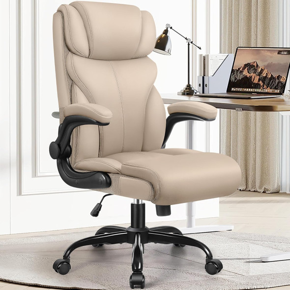 GENERIC OFFICE CHAIR ERGONOMIC TALL EXECUTIVE BREATHABLE LEATHER CHAIR - KHAKI