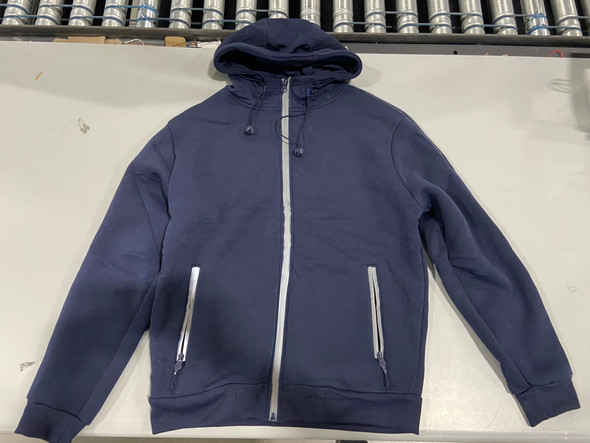 BLU ROCK WOMEN'S RELAXED FAUX SHEARLING FLASSIC TECH FULL ZIP HOODIE - S- NAVY New
