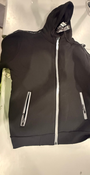 BLU ROCK WOMEN'S RELAXED FIT FAUX CLASSIC TECH FULL ZIP HOODIE - SMALL - BLACK New