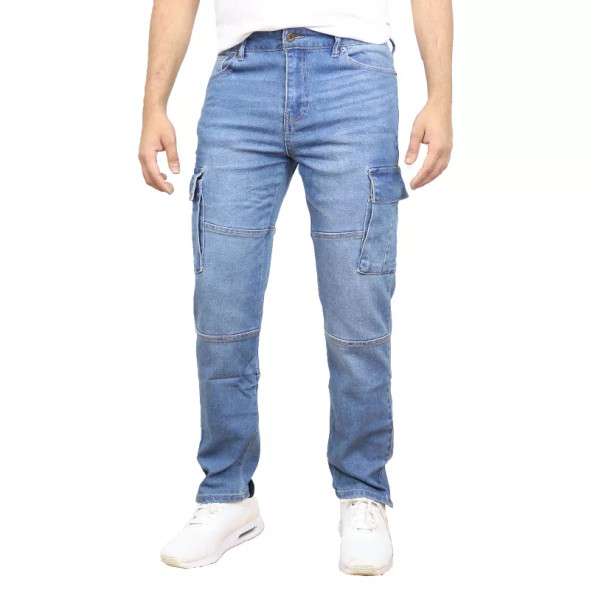 BLU ICE MEN'S STRETCH CARGO POCKET JEANS - SIZE: MEN 34X32 - MEDIUM-BLUE