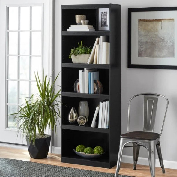 MAINSTAYS FRAMED 5-SHELF BOOKCASE - TRUE BLACK OAK