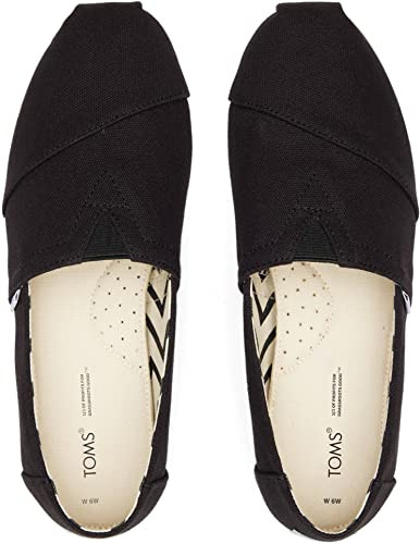10018284 TOMS WOMEN'S ALPARGATA RECYCLED SLIP-ON WIDE W8 BLACK/WHITE New