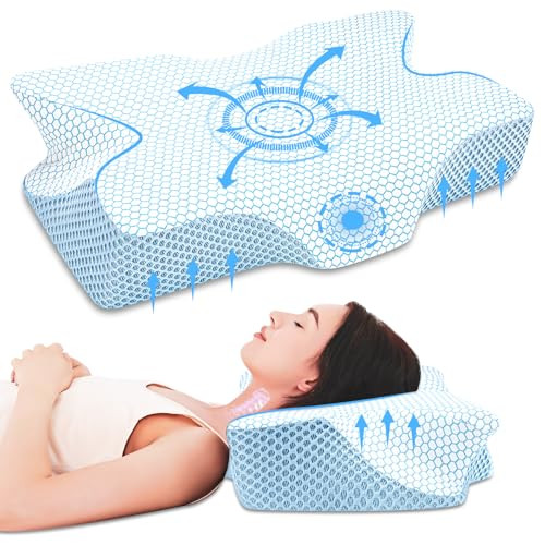 ANVO CERVICAL NECK PILLOW FOR NECK AND SHOULDER PAIN - SIZE: FIRM - QUEEN - BLUE