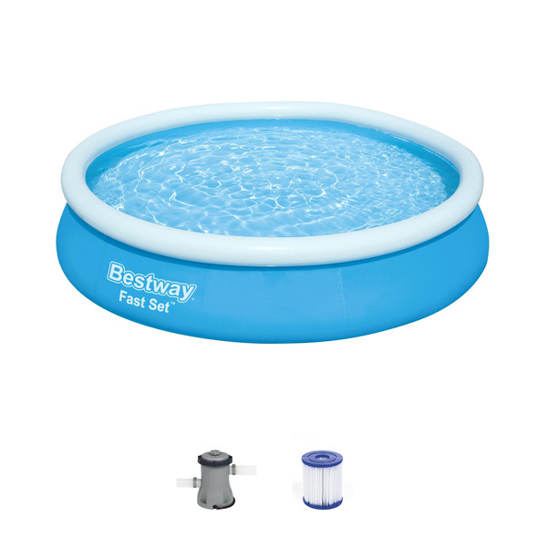 BESTWAY FAST SET 12' X 30" ROUND INFLATABLE RING POOL PUMP 57275 - BLUE