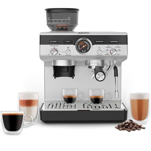 KRUPS Precision Espresso Coffee Machine with Grinder, Latte & Cappuccino Maker