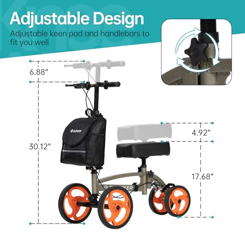 ELENKER Steerable Knee Scooter, Basket, Dual Braking System - Champagne/Black
