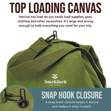 BEAR & BARK MEDIUM TOP LOADER DUFFEL 40" X 25" - GREEN