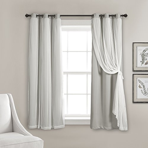 LUSH DECOR SHEER GROMMET CURTAINS INSULATED BLACKOUT LINING WINDOW CURTAIN- GRAY New
