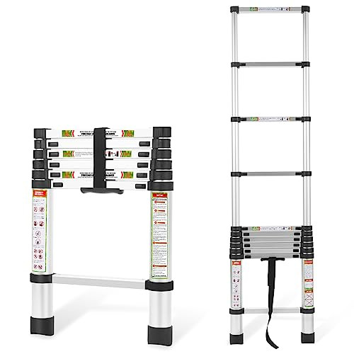 RIKADE ALUMINUM TELESCOPING LADDER WITH NON-SLIP FEET 330LB CAPACITY - ALUMINUM