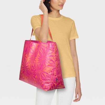 OPEN STORY WATER RESISTANT REVERSIBLE TOTE BAG - PINK/CORAL New