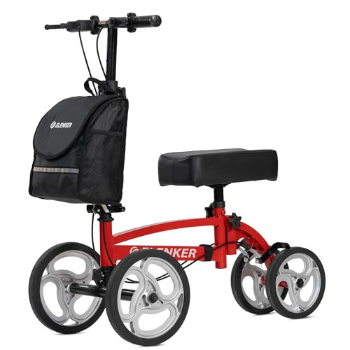 ELENKER YF-9010A STEERABLE FOLDABLE KNEE WALKER 10" WHEELS WITH BAG - RED