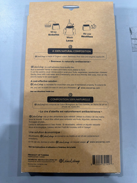 WAXWRAP BEESWAX ORGANIC COTTON FOOD BAGS - 4 BAGS - 2 SNACK BAGS 2 SANDWICH BAGS New