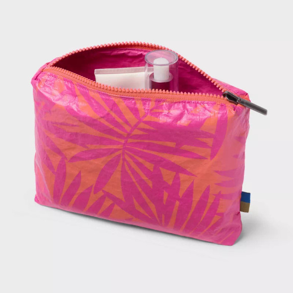 OPEN STORY WATER RESISTANT POUCH TOILETRY KITS AND BAGS LIGHT - PINK/ORANGE PALM New