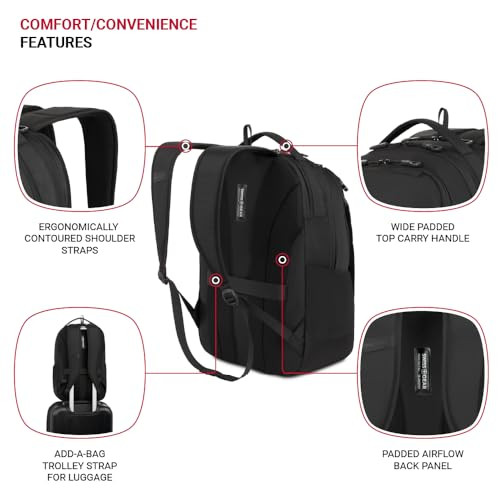 SWISSGEAR SHIELD LAPTOP BACKPACK, 18.5"X12"X6" - BLACK New