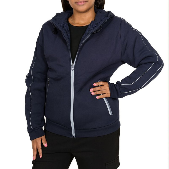 BLU ROCK WOMEN'S FLEECE LINED CLASSIC TECH FULL ZIP HOODIE - SIZE: 3XL - NAVY New