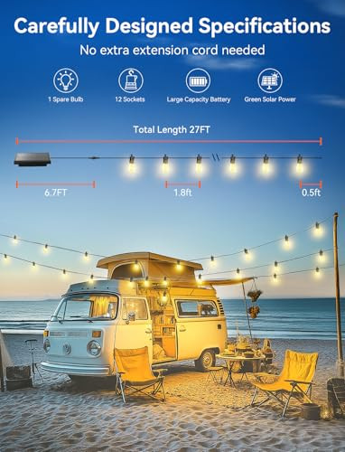 Brightever Solar Powered Outdoor String Lights with Remote, 27FT Waterproof