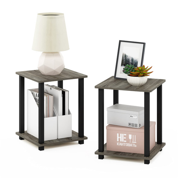 FURINNO SIMPLISTIC SIDE TABLE SET OF 2 2-TIER END TABLE NIGHTSTAND 12127GYW/BK