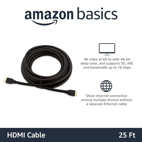 AMAZON BASICS HDMI CABLE 4K@60HZ HIGH-SPEED 4K HDMI 2.0 CORD 25FT - BLACK