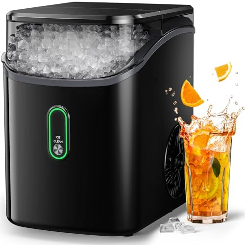 SILONN SLIM24B NUGGET ICE MAKER COUNTERTOP PEBBLE ICE CHEWABLE, 33LB - BLACK