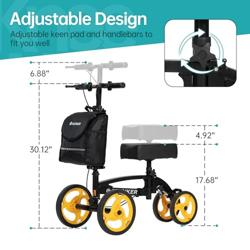 ELENKER STEERABLE KNEE SCOOTER FOLDABLE KNEE WALKER WITH BASKET - BLACK