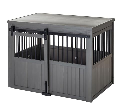 NEW AGE PET ECOFLEX HOMESTEAD SLIDING BARN DOOR FURNITURE STYLE DOG CRATE GRAY