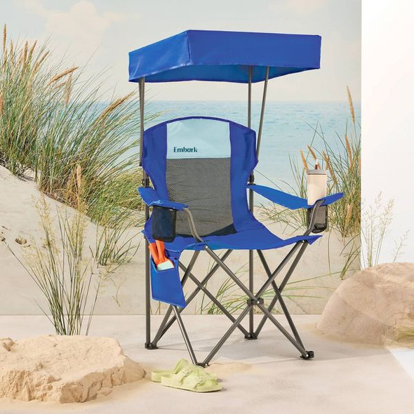 EMBARK™ MESH CANOPY CAMP CHAIR PORTABLE OUTDOOR SEAT UV PROTECTION - BLUE
