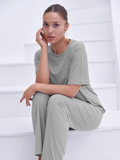 TALMONT WOMEN'S PAJAMA SET SHORT SLEEVE 2 PIECE OUTFITS LOUNGE SET - 3XL - GRAY