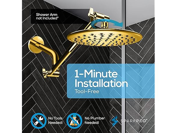 SPARKPOD 9.5" LARGE RAIN SHOWER HEAD - EGYPTIAN GOLD