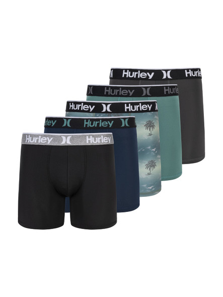 HURLEY REGRIND BOXER BRIEF (5-PACK), MEDIUM 32-34" - PALM TREE COMBO - BLACK New