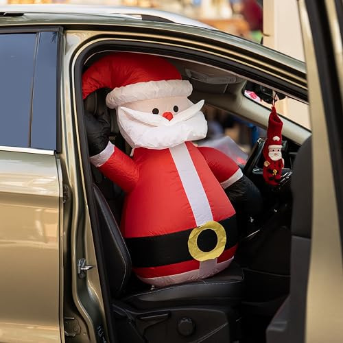 ZONETECH Christmas Santa Blow-Up Décor for Cars Vehicle Buddy Inflatable
