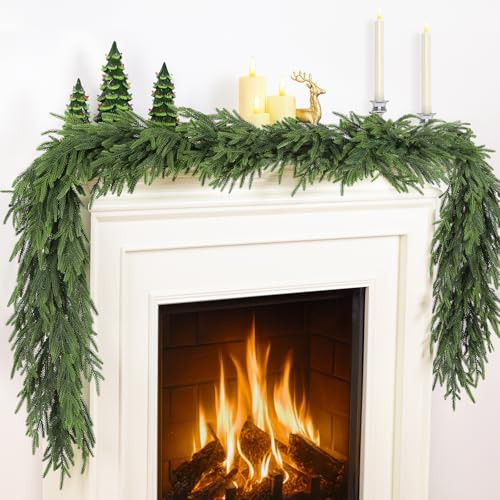 TOWPONICS 12FT (2 x 6FT) CHRISTMAS GARLAND, REAL TOUCH FAUX GREEN GARLANDS