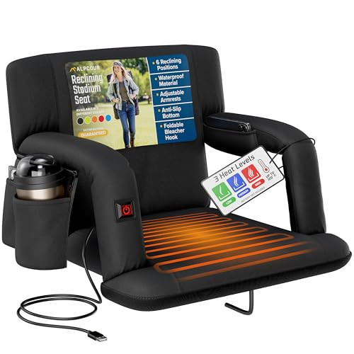 ALPCOUR HEATED RECLINING STADIUM SEAT, WIDE BLEACHER CHAIR WITH BACK SUPPORT 21" New