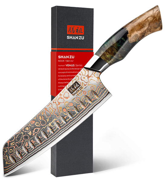 DEALS4YOU SHAN ZU DAMASCUS SANTOKU KNIFE 7" - GOLD PATTERN