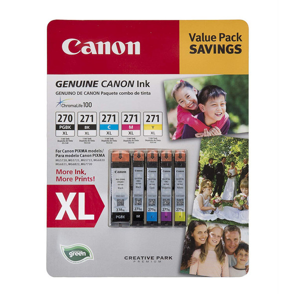 Canon PGI-270XL, CLI-271XL C/M/Y/K Ink Cartridges Value Pack (5 Cartridges) New
