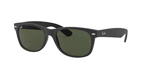 RB2132 RAY-BAN NEW WAYFARER SQUARE 52-18 RUBBER BLACK ON BLACK/GREEN LENSES