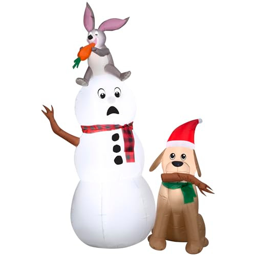 GEMMY 6FT LED SNOWMAN WITH BUNNY AND DOG CHRISTMAS INFLATABLE 880750 - WHITE