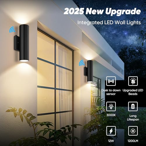 GOBRIGHT 2-PACK DUSK TO DAWN LED OUTDOOR LIGHTING MODERN WALL LIGHT - BLACK