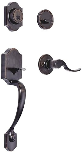 AMAZON BASICS FRONT DOOR LOCK SET HANDLESET SHELBY LEVER - OILED-BRONZE