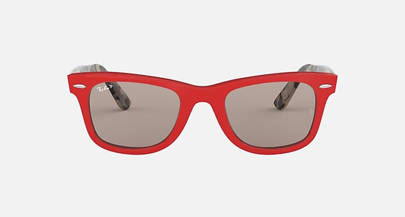 RAY-BAN WAYFARER POP POLISHED RED FRAME POLARIZED GRAY MIRROR LENSE 54-18-150 2P