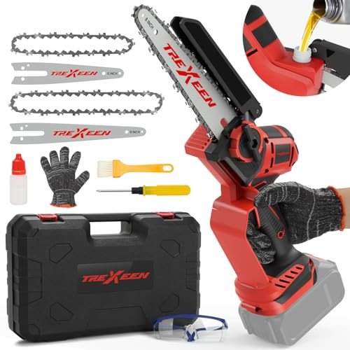 TREXEEN MINI CHAINSAW MWK M18 8" 6" CHAINSAW BATTERY NOT INCLUDED - BLACK/RED